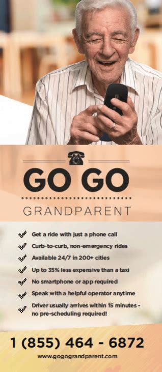Go go grandparents - The last thing you want to do is get in the car, drive in morning traffic, and wait around for the pharmacist to fill your prescription. Instead, you decide to pick up the phone and make a call to your care team, GoGoGrandparent, at 1 (855) 464-6872. With just the push of a button, your prescription medication is delivered from your local ...